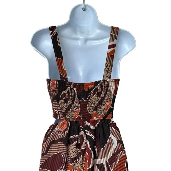 By Anthropologie Square-Neck Smocked cut out Multicolor Jumpsuit XS - Picture 8 of 14